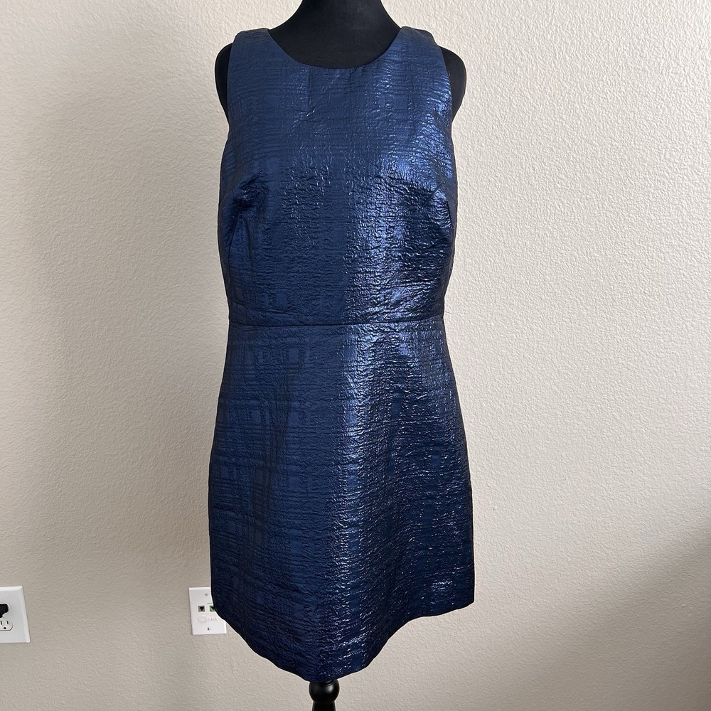 NWT 12 Milly Metallic Fit Flare Dress Sleeveless Textured Shimmer Party Wool - Picture 8 of 14